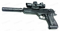 Пистолет ES882-F128A+ пневматический, с прицелом, глушителем в коробке 22см
