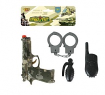Игр.набор Военный, пистолет эл., звук, в комплекте: рация, граната, наручники, эл.пит.AG13*3шт.не вх