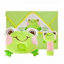 Подарочный набор "Забавный лягушонок": полотенце, погремушка и подушка