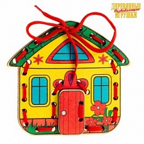Игрушка Шнуровка «Домик Лето» (Комплект домик, дверь, шнурок; материал дерево, текстиль)