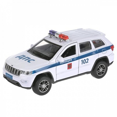 Машина металл "jeep grand cherokee полиция" 12см, инерц., белый в кор. Технопарк в кор