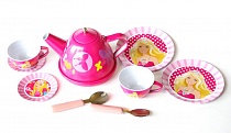 Игровой Чайный сервиз «Куколка» (Комплект чайник, 4 тарелки, 2 чашки, 2 ложки; материал металл)